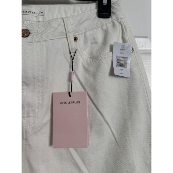 NWT Avec Les Filles High Rise Straight Leg Cropped Jeans in Ecru White Size 30 - Picture 9 of 11